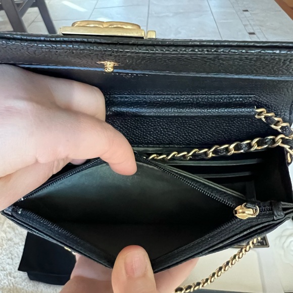 Chanel Black Caviar Quilted Boy Wallet On Chain - Picture 6 of 7